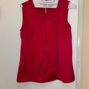 Red silk top with pleats down the front Sz S